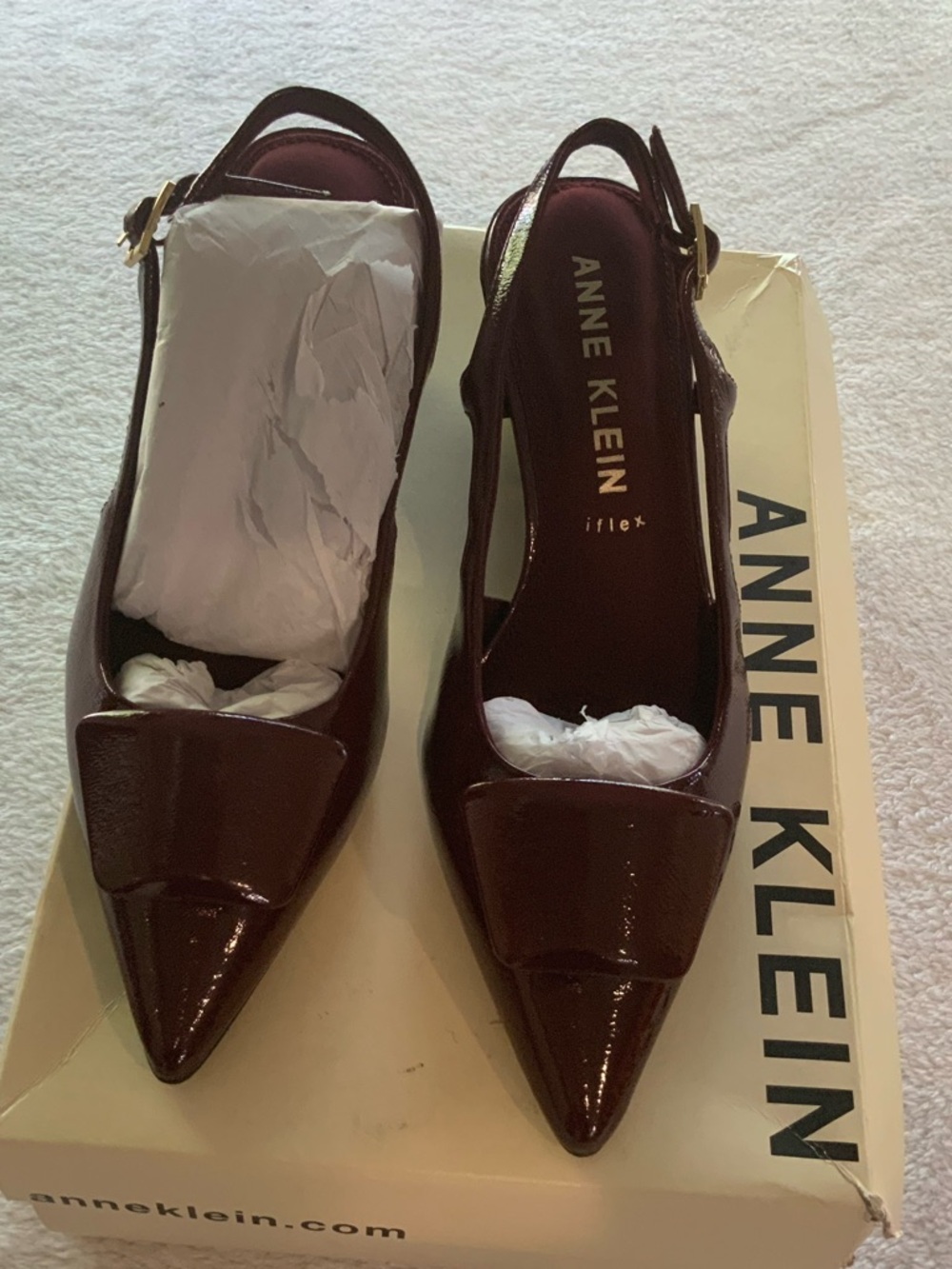 Anne Klein Burgundy Patent Slingback Pointed Pumps size 6M retail$95. SKU 3047